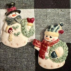 Pair of ceramic snowman pins
